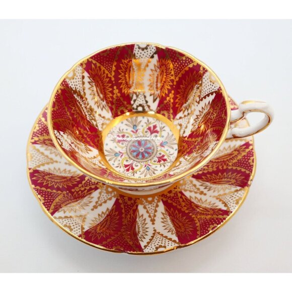 Paragon Teacup and Saucer Vintage Tea Cup Red & Gold Guilt Design - Picture 2 of 6